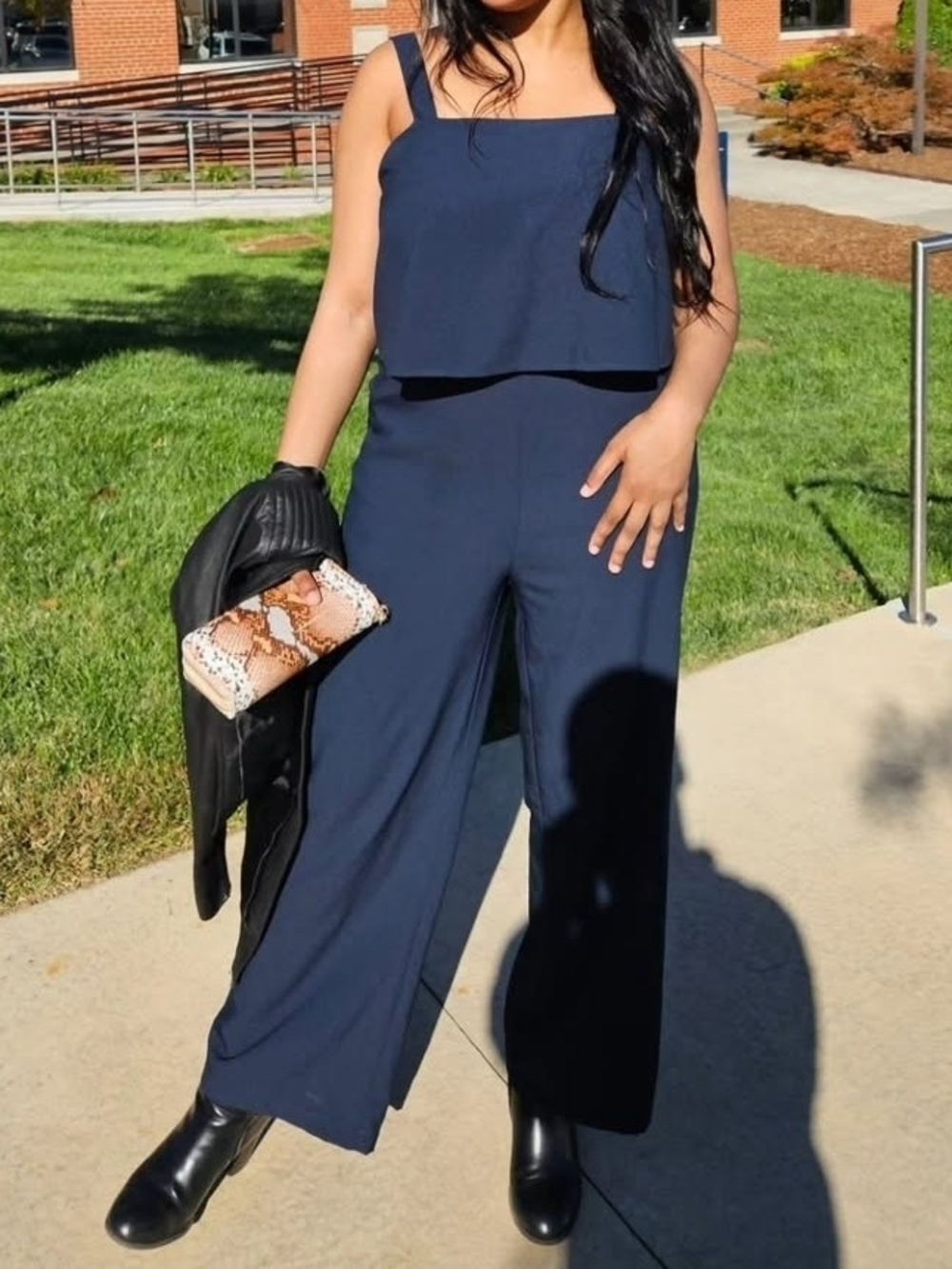 LOFT Navy Sleeveless Jumpsuit with Layered Bodice